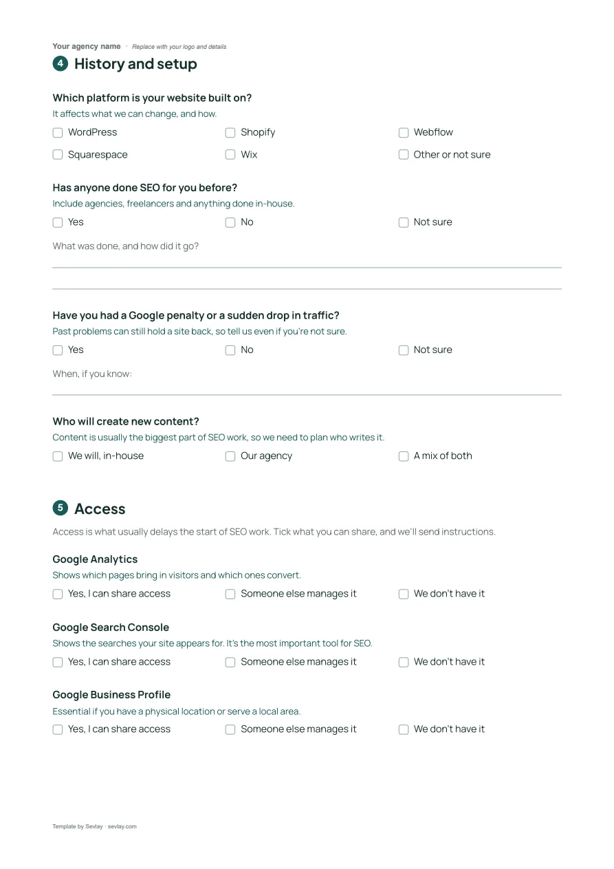 Free SEO Client Questionnaire Template, page 3 of 4