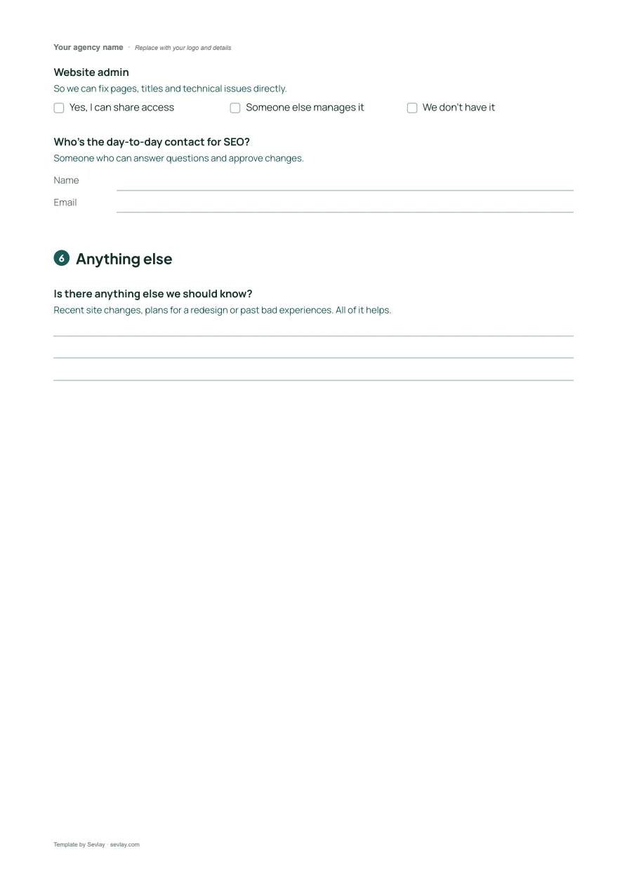 Free SEO Client Questionnaire Template, page 4 of 4