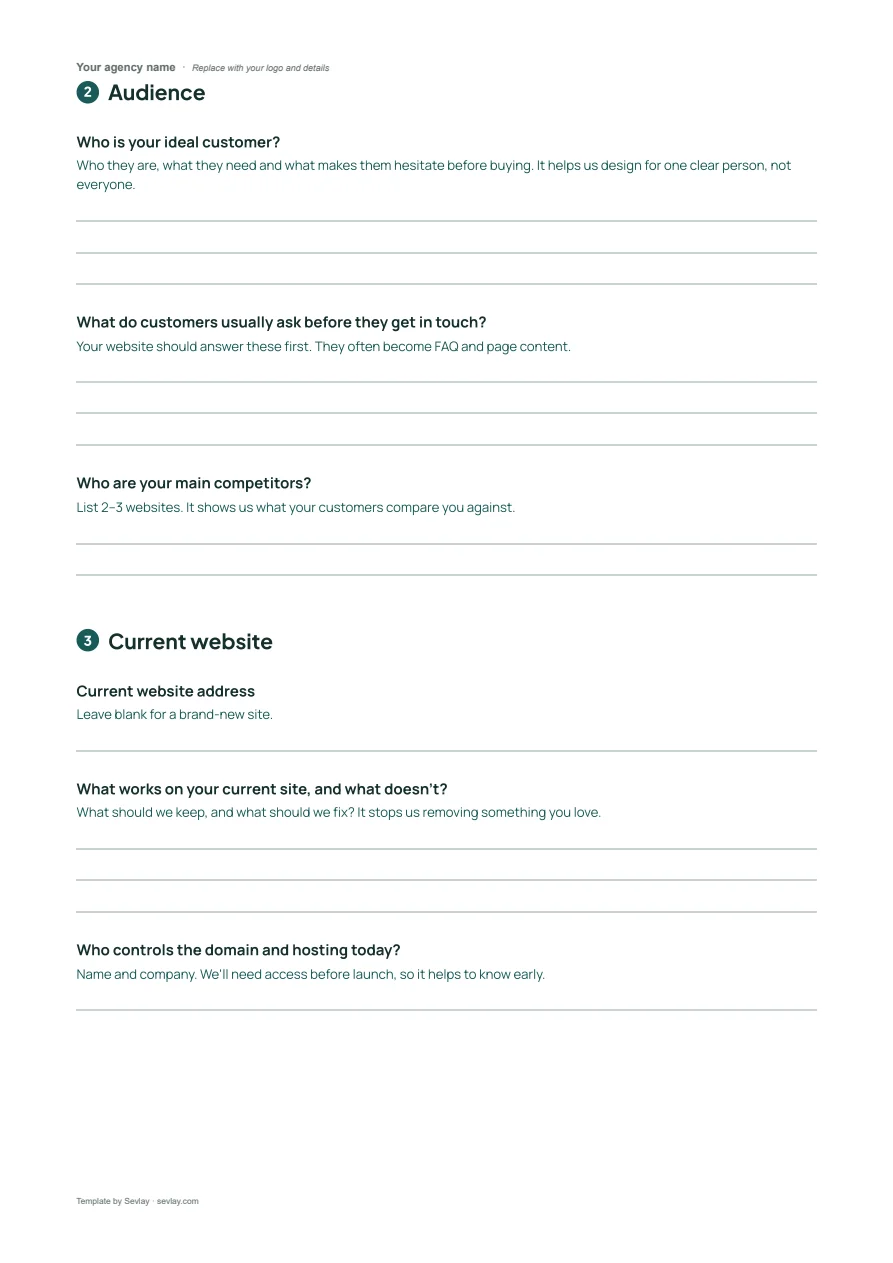 Free Web Design Client Questionnaire Template, page 2 of 4
