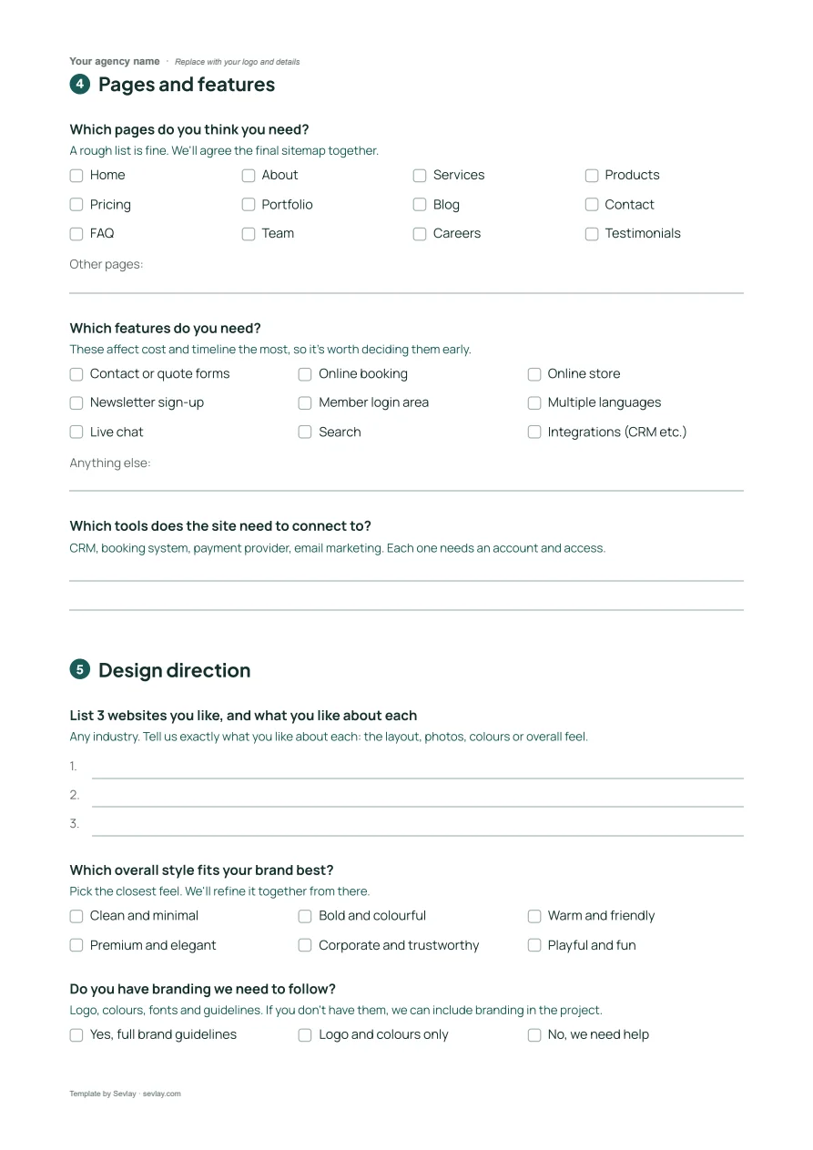 Free Web Design Client Questionnaire Template, page 3 of 4