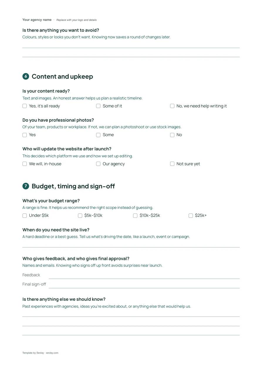Free Web Design Client Questionnaire Template, page 4 of 4